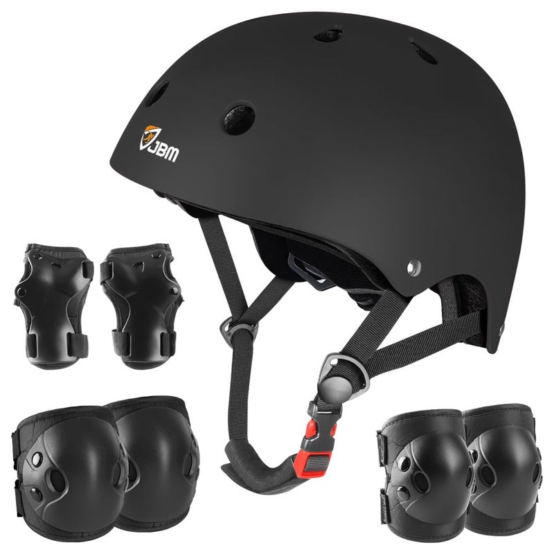 JBM Kids Bike Helmet with Kids Knee Pads and Elbow Pads Set Adjustable Helmet for Kid Protective Gear Set for Roller Skates Cycling BMX Bike Skateboard Inline Skates Scooter Black Small - Image 2