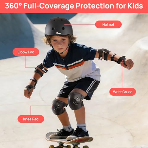 JBM Kids Bike Helmet with Kids Knee Pads and Elbow Pads Set Adjustable Helmet for Kid Protective Gear Set for Roller Skates Cycling BMX Bike Skateboard Inline Skates Scooter Black Small - Image 3