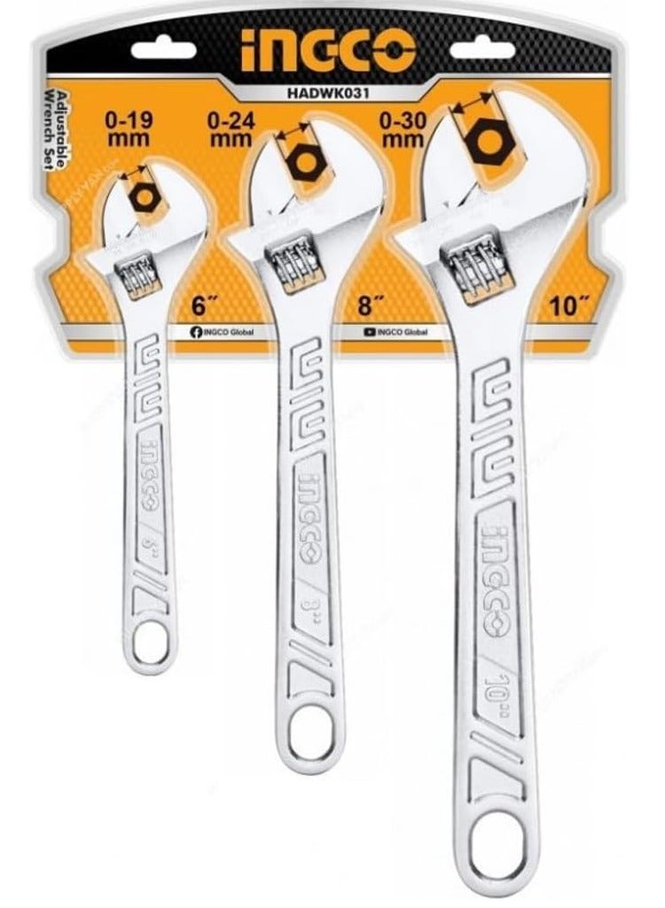 INGCO مجموعة مفاتيح ربط قابلة للتعديل من INGCO مكونة من 3 قطع، مقاس قابل للتعديل، مصنوعة من الفولاذ الكربوني HADWK031 - Image 1