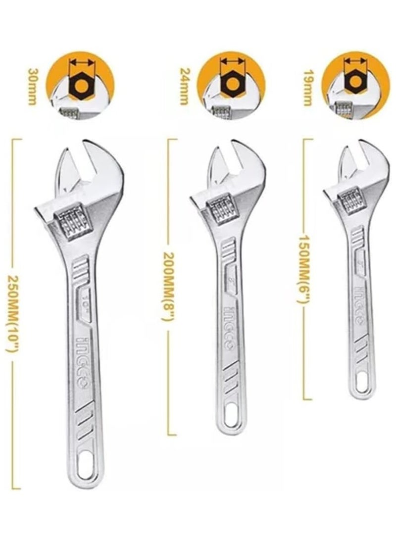 INGCO مجموعة مفاتيح ربط قابلة للتعديل من INGCO مكونة من 3 قطع، مقاس قابل للتعديل، مصنوعة من الفولاذ الكربوني HADWK031 - Image 2