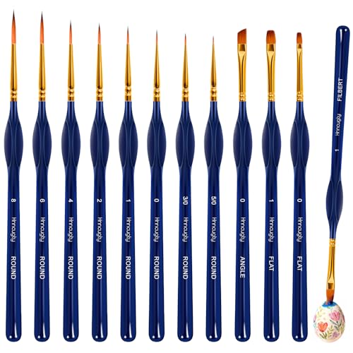 Hnncugty Miniature Paint Brushes Set 12pcs, Paint Brushes for Acrylic Painting, Art Supplies for Oil, Watercolor Detailing Models Rock Body Face Nail Drawing Artist Gifts, Triangular Handles Blue - Image 1