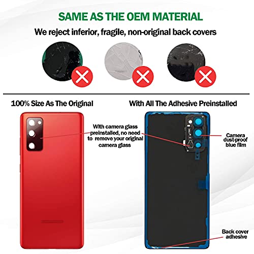 ASDAWN Galaxy S20 FE Replacement Back Glass Panel Case with Pre-Installed Camera Lens + Tool Kit for Samsung Galaxy S20 FE 5G SM-G780 SM-G781 All Carriers (Cloud Red) - Image 4
