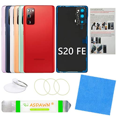 ASDAWN Galaxy S20 FE Replacement Back Glass Panel Case with Pre-Installed Camera Lens + Tool Kit for Samsung Galaxy S20 FE 5G SM-G780 SM-G781 All Carriers (Cloud Red) - Image 1