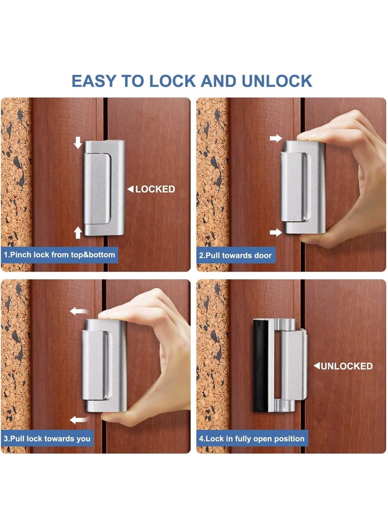 Zikra Home Security Door Lock Reinforcement, 2 Pack Door Locks for Kids Safety, Door Lock with 16 Pcs Screws, Child Proof Door Locks for Doors Inside Upgrade Lock to Defend Your Home, Silver - Image 3