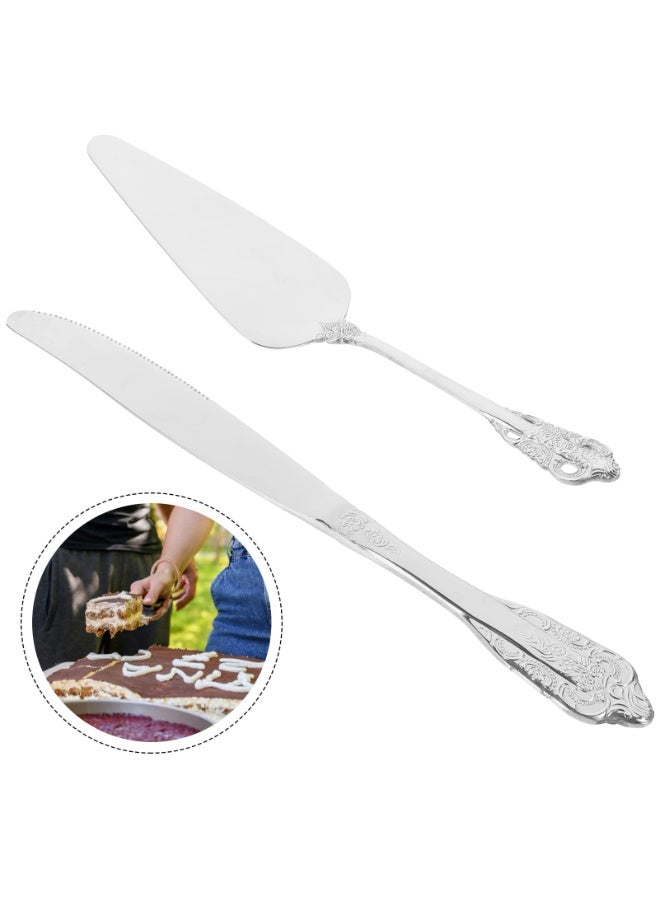 YelaJoy Cake Serving Set Wedding Cake Knife and Server Set with Forks Cake Cutting Utensils Stainless Steel Cake Cutter Serrated Cake Knife Professional Dessert Server for Cake Cheese Pie Pizza (Set of 4) - Image 1