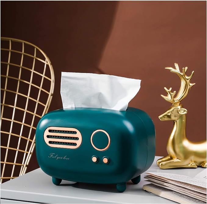 JAMBUVANTI Retro Radio Tissue Box Holder Fashional Cute Radio Shaped Versatile Facial Tissue Box Cover Tissue Box Cover for Bathroom Living Room Bedroom Dresser Night Stand Desk Table (Multicolor) - Image 1