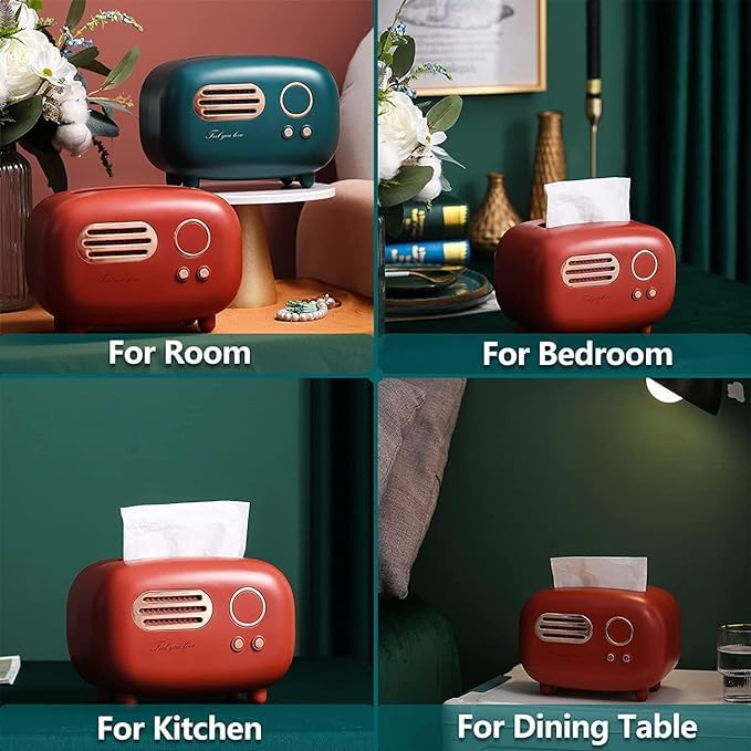JAMBUVANTI Retro Radio Tissue Box Holder Fashional Cute Radio Shaped Versatile Facial Tissue Box Cover Tissue Box Cover for Bathroom Living Room Bedroom Dresser Night Stand Desk Table (Multicolor) - Image 3