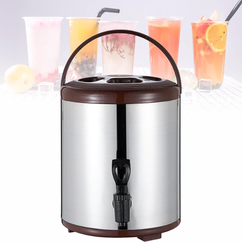 Stainless Steel Insulated Beverage Dispenser, 6L/8L/10L/12L Catering Urn for Hot Water & Milk Tea, Durable Kettle with Cover & Spigot, Brown Color,Brown,6L - Image 1