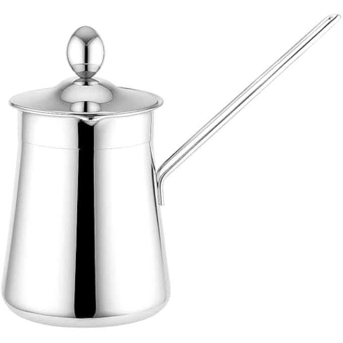 rayihni Decanter Stainless Steel Turkish Coffee Milk Warmer Butter Melting With Handle Lid 350Ml - Image 1