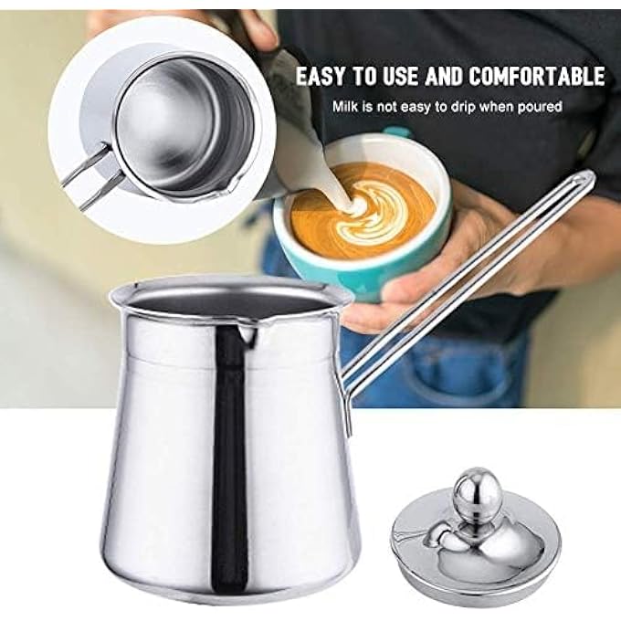 rayihni Decanter Stainless Steel Turkish Coffee Milk Warmer Butter Melting With Handle Lid 350Ml - Image 5