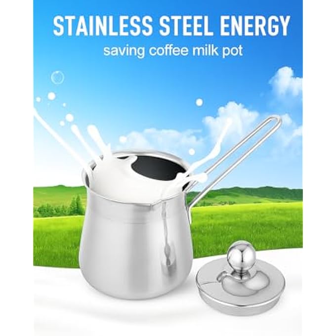 rayihni Decanter Stainless Steel Turkish Coffee Milk Warmer Butter Melting With Handle Lid 350Ml - Image 2