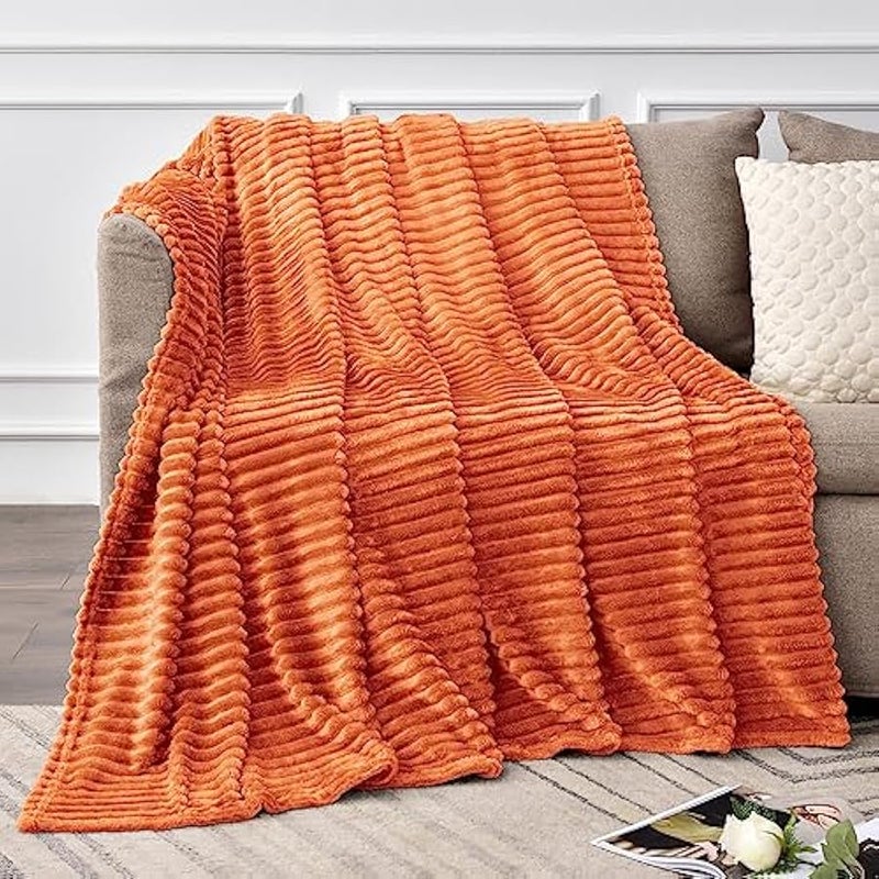 Loquat Fleece Blanket Orange Throw Blanket for Couch - 3D Ribbed Jacquard Soft & Warm Decorative Fall Blanket, Cozy, Fuzzy, Fluffy, Plush Throw Blankets for Bed, Sofa 50x60 inches - Image 2