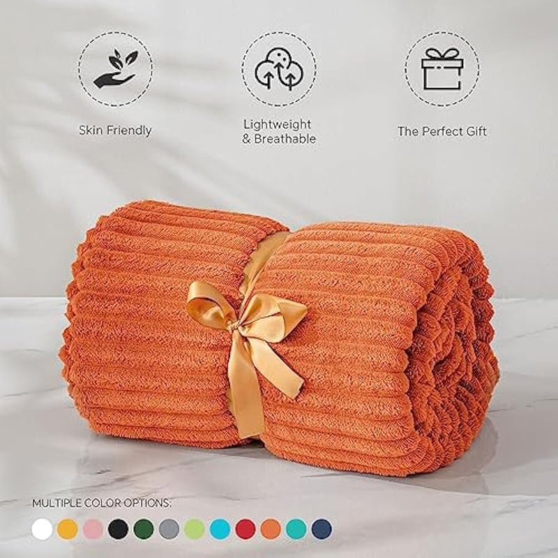 Loquat Fleece Blanket Orange Throw Blanket for Couch - 3D Ribbed Jacquard Soft & Warm Decorative Fall Blanket, Cozy, Fuzzy, Fluffy, Plush Throw Blankets for Bed, Sofa 50x60 inches - Image 3
