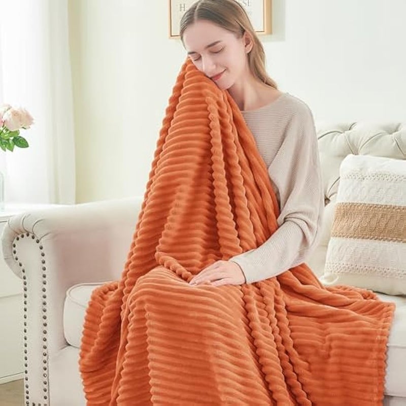 Loquat Fleece Blanket Orange Throw Blanket for Couch - 3D Ribbed Jacquard Soft & Warm Decorative Fall Blanket, Cozy, Fuzzy, Fluffy, Plush Throw Blankets for Bed, Sofa 50x60 inches - Image 4