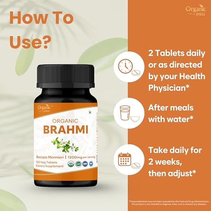 ORGANIC SPREE Brahmi 120 Tablets – USDA Organic Bacopa Monnieri Supplement – Supports Focus, Calm & Memory*, Herbal Nootropic* - Pack of 2 - Image 3