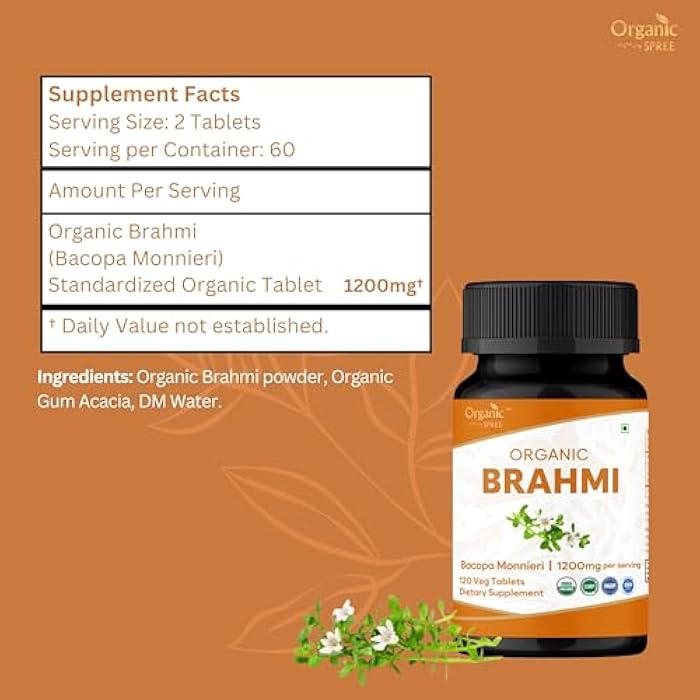 ORGANIC SPREE Brahmi 120 Tablets – USDA Organic Bacopa Monnieri Supplement – Supports Focus, Calm & Memory*, Herbal Nootropic* - Pack of 2 - Image 4