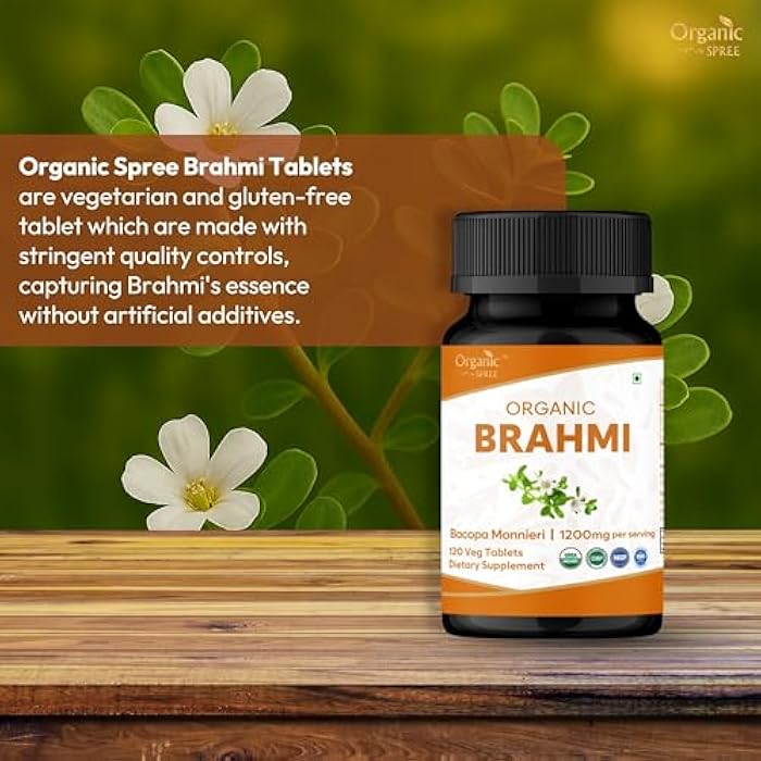 ORGANIC SPREE Brahmi 120 Tablets – USDA Organic Bacopa Monnieri Supplement – Supports Focus, Calm & Memory*, Herbal Nootropic* - Pack of 2 - Image 2