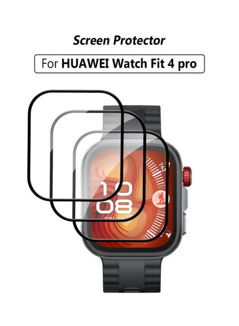 3Pcs Huawei Watch Fit 4 Pro Screen Protector HD Clear Scratch-Resistant Anti-Bubble Wear-Resistant, 3D Full Screen Coverage Case Curved Edge Screen Protector Black