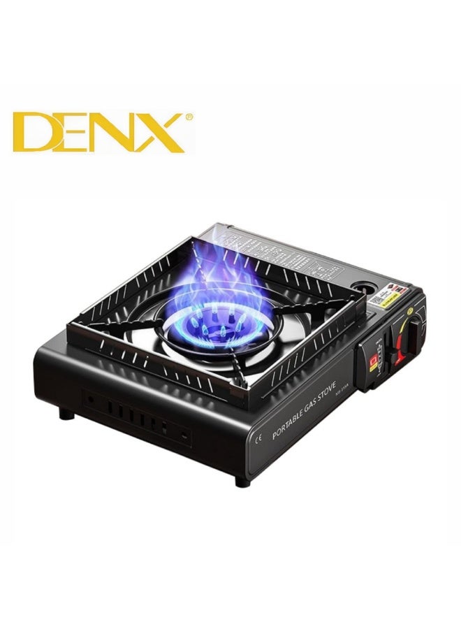 دينكس موقد غاز محمول DX1763 بقوة 2800 واط، موقد تخييم يعمل بالبوتان ذو شعلة واحدة | نظام أمان لقفل/فتح الغاز | متوافق مع خراطيش غاز 220 غرام | إشعال تلقائي | هيكل حديدي | للاستخدام الخارجي وحالات الطوارئ | ضمان لمدة عام - Image 1