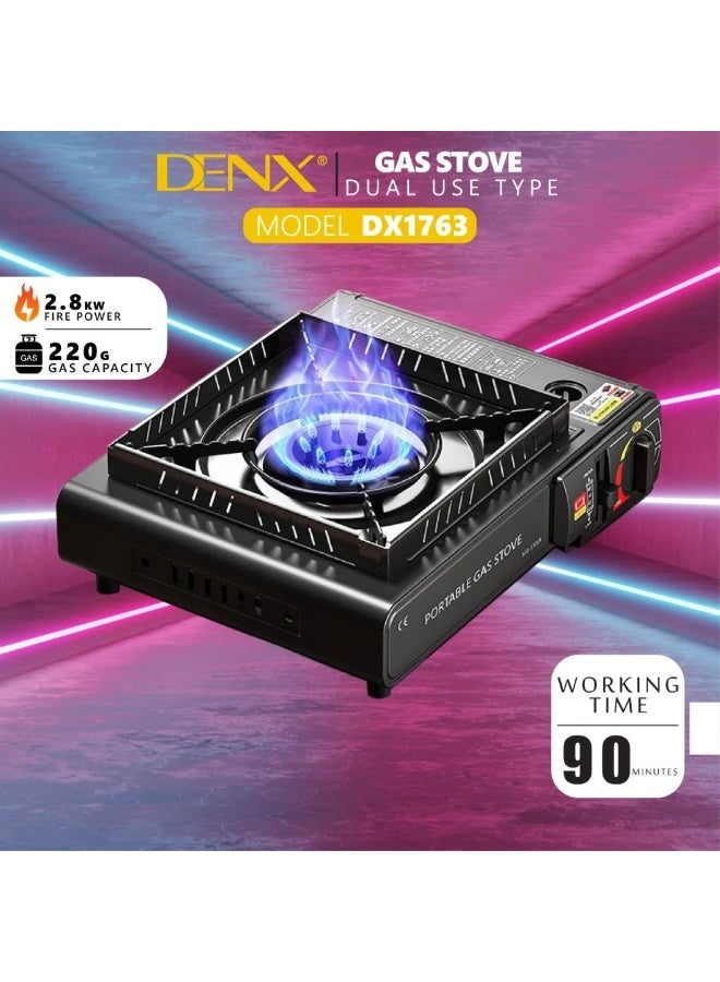 دينكس موقد غاز محمول DX1763 بقوة 2800 واط، موقد تخييم يعمل بالبوتان ذو شعلة واحدة | نظام أمان لقفل/فتح الغاز | متوافق مع خراطيش غاز 220 غرام | إشعال تلقائي | هيكل حديدي | للاستخدام الخارجي وحالات الطوارئ | ضمان لمدة عام - Image 3