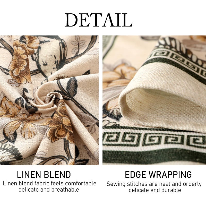 ISAENNE Designer Vintage Linen Round Table Cloth,Floral and Bird Pattern Elegant Tablecloth,Fall Wrinkle Resistant Home Decor Tablecloths for Dining Kitchen Christmas,Diameter 67"-Murad A - Image 4