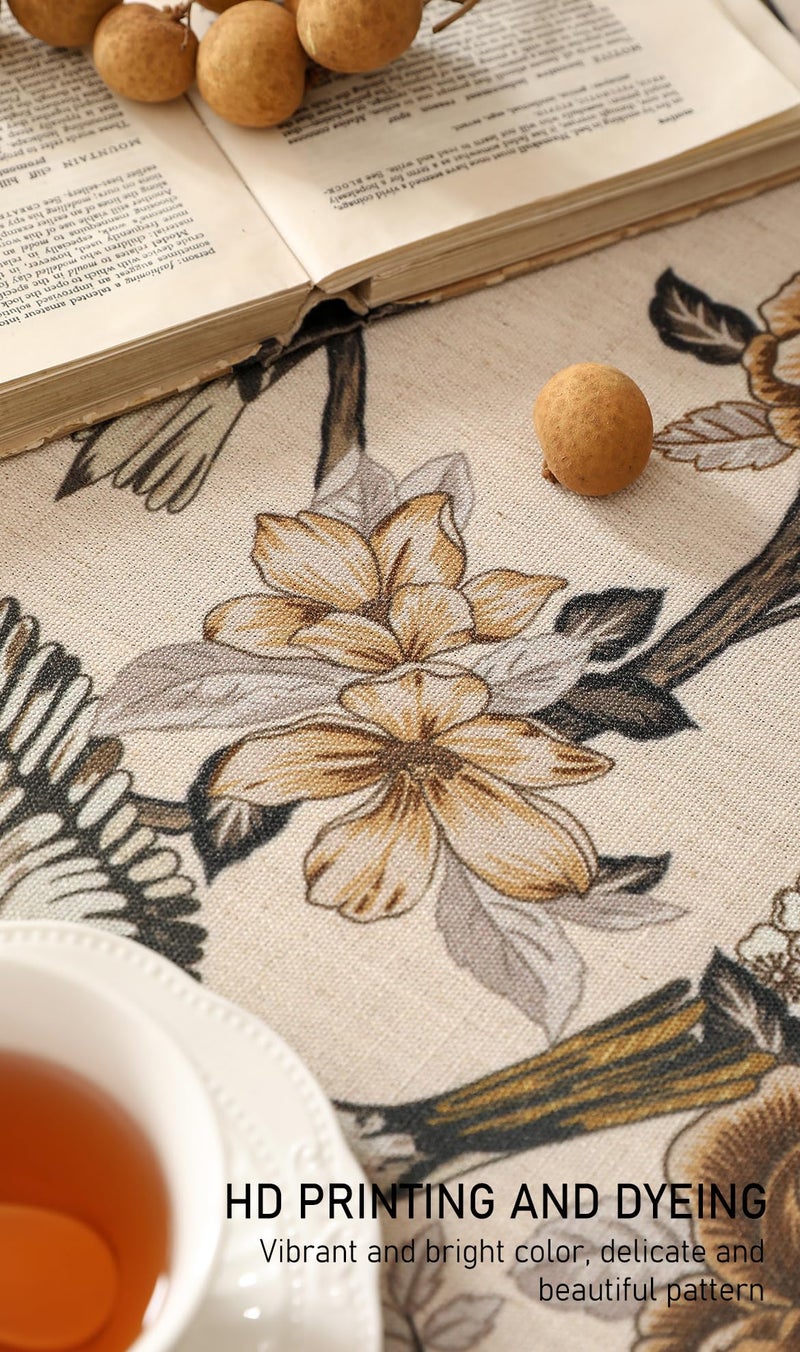 ISAENNE Designer Vintage Linen Round Table Cloth,Floral and Bird Pattern Elegant Tablecloth,Fall Wrinkle Resistant Home Decor Tablecloths for Dining Kitchen Christmas,Diameter 67"-Murad A - Image 3