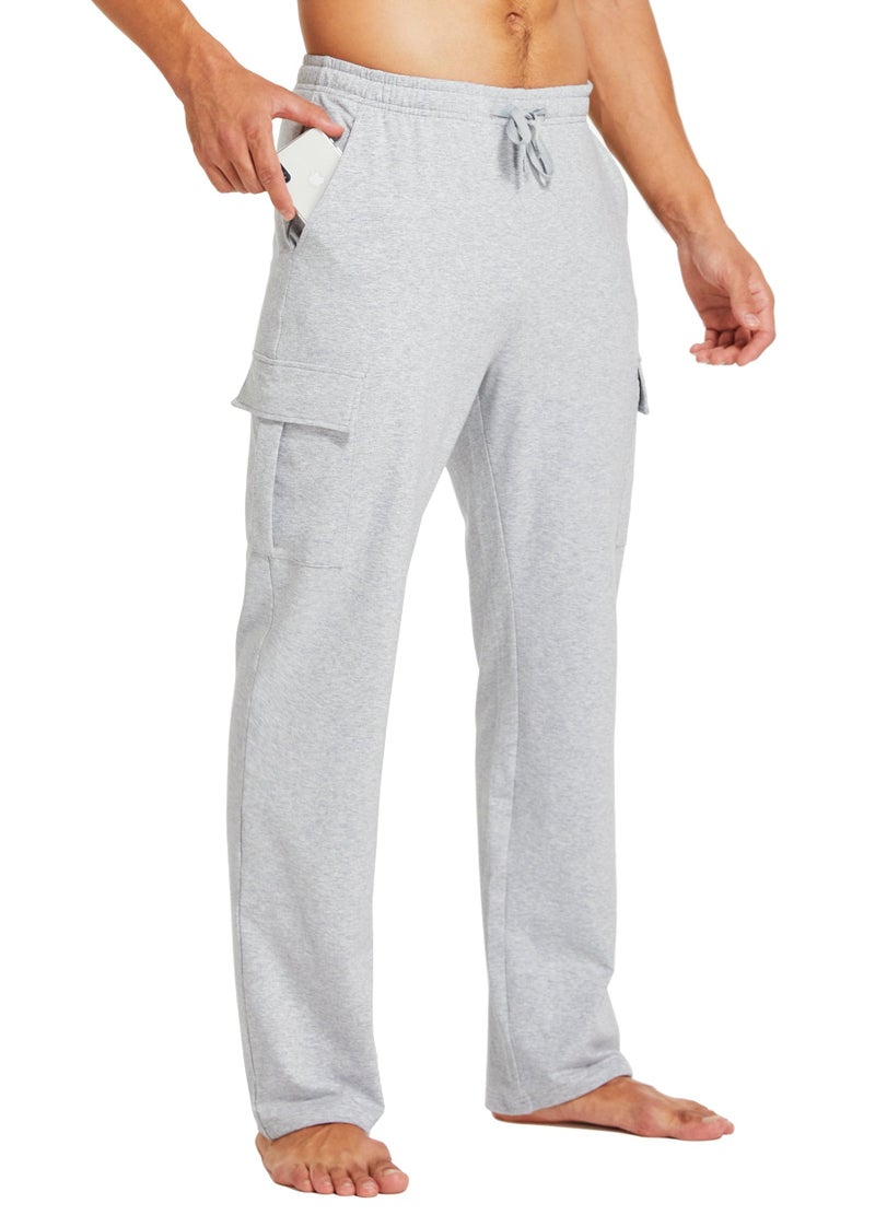 Willit Men's Cotton Yoga Sweatpants Athletic Lounge Pants Cargo Open Bottom Joggers Straight Leg Casual with Pockets Light Gray L - Image 1