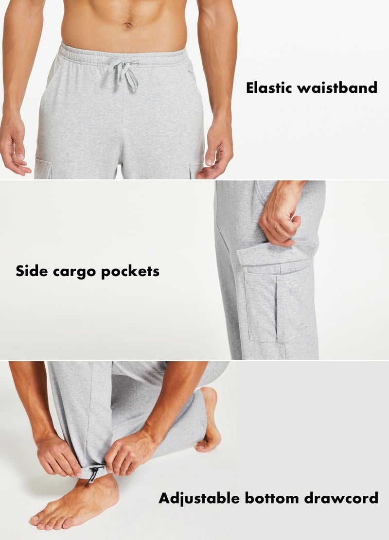 Willit Men's Cotton Yoga Sweatpants Athletic Lounge Pants Cargo Open Bottom Joggers Straight Leg Casual with Pockets Light Gray L - Image 3