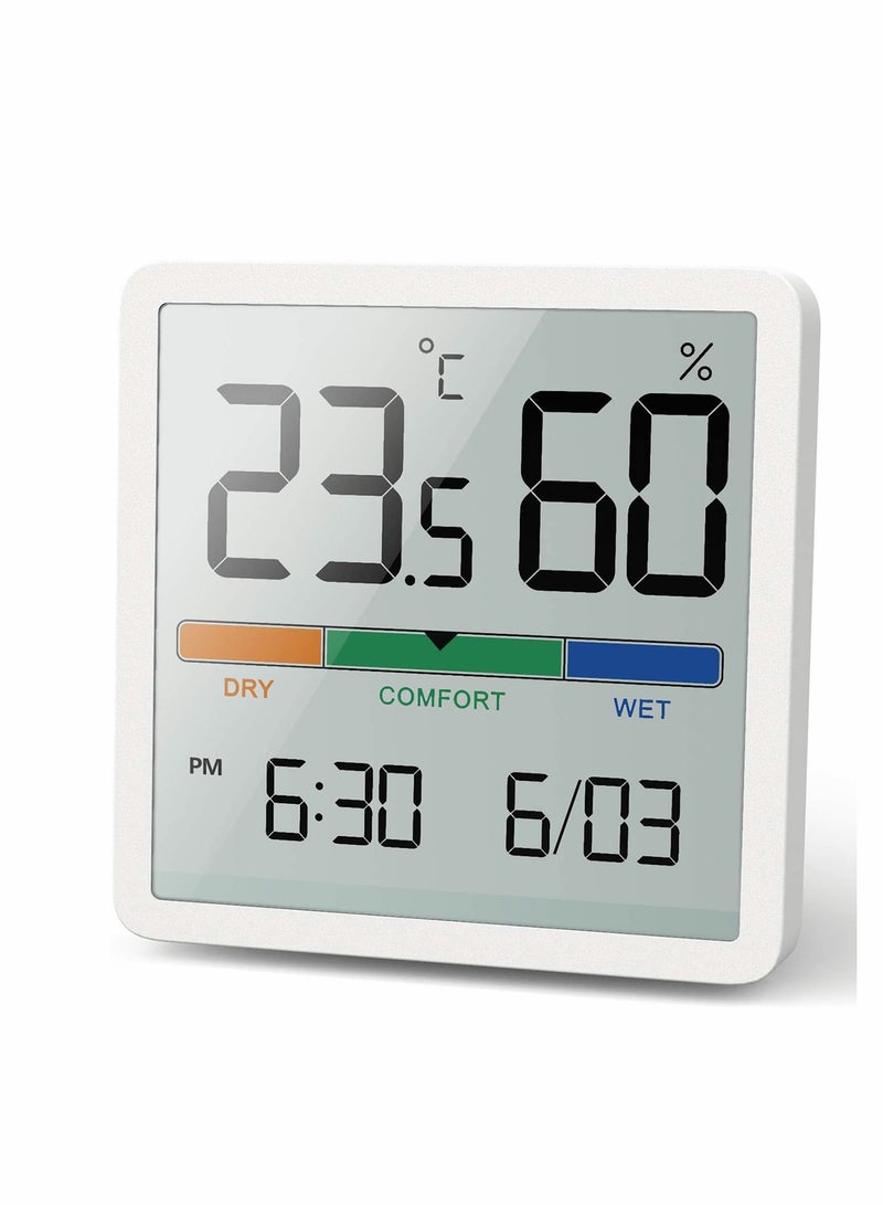 SYOSI Digital Hygrometer Indoor Thermometer, Room Humidity Gauge, Accurate Desktop with Temperature, Humidity, and Clock - Image 1