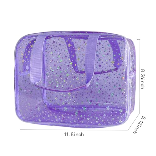 TotePrint 12X5X8 Portable 8L Purple Clear Makeup Bag Twinkle Star Toiletry Bag Waterproof Cosmetic Bag With Zipper Handle for Concert Sports Events Travel Commuting Beach Essential - Image 3