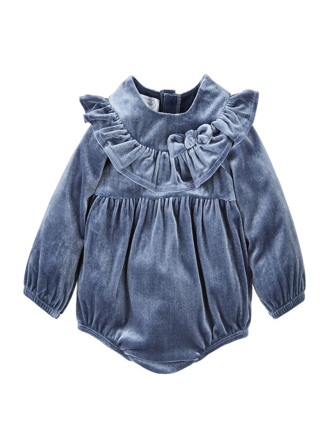 Mud Pie Baby Girl Velvet Romper, Blue, 9-12 Months - Image 1