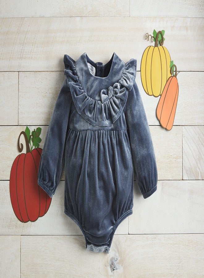 Mud Pie Baby Girl Velvet Romper, Blue, 9-12 Months - Image 2