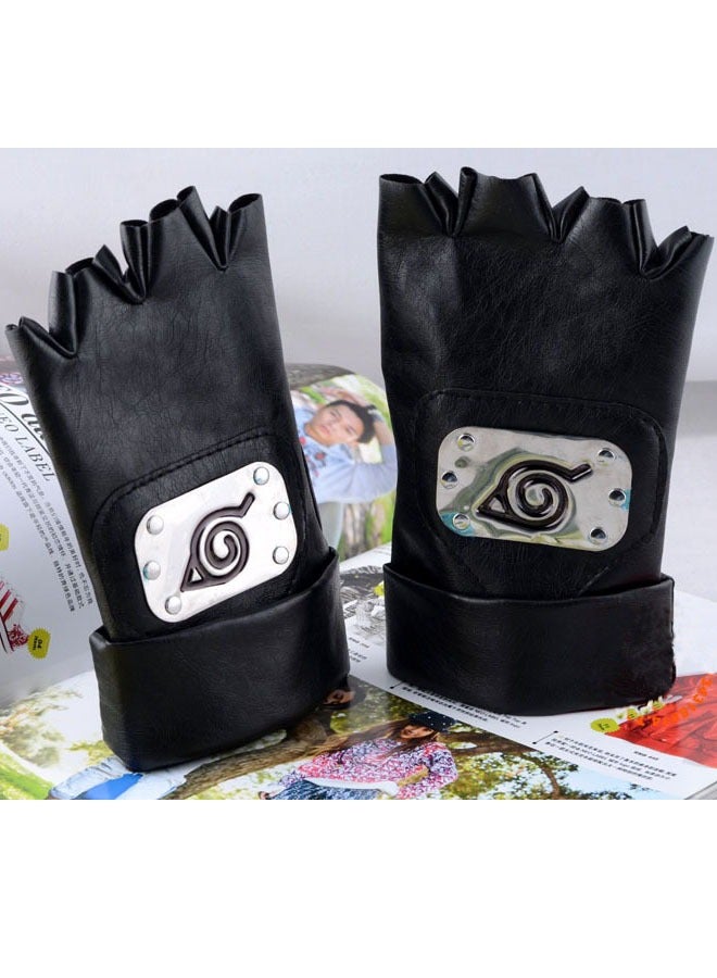 2-PCS Role-playing Hatake Kakashi Gloves Leather Gloves Ninja Party Props - Image 3