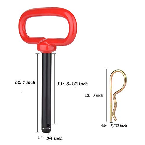 Comonc 2 PCS 3/4 inch Red Handle Hitch Pin Hitch Pin Accessories for Tractors,Clevis pin 3/4 x 6-1/2 inch - Image 2