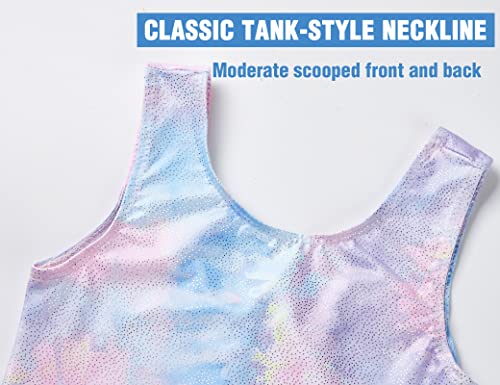 TENVDA Gymnastics Leotards for Girls 7-8 Years Sparkly Purple Tie Dye Sleeveless Biketards Stretchy Tumbling Practicing Unitard - Image 3