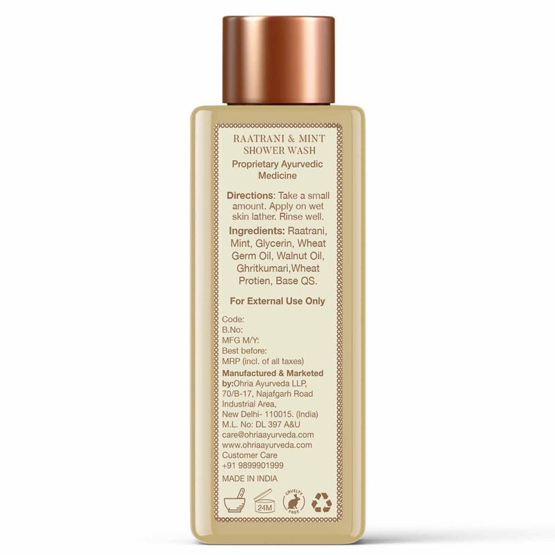 Ohria Ayurveda Raatrani  Mint Shower Wash  Refreshing  Hydrating with Aloe Vera Glycerin  Coconut Derivatives  For All Skin Types  Mild Daily Cleanser - Image 2
