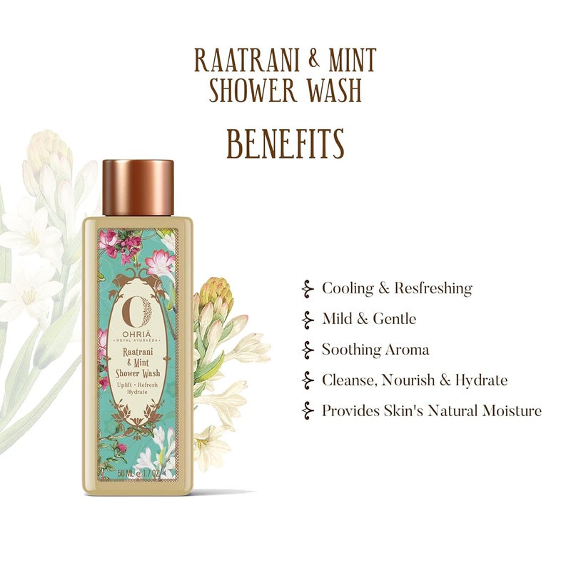 Ohria Ayurveda Raatrani  Mint Shower Wash  Refreshing  Hydrating with Aloe Vera Glycerin  Coconut Derivatives  For All Skin Types  Mild Daily Cleanser - Image 3