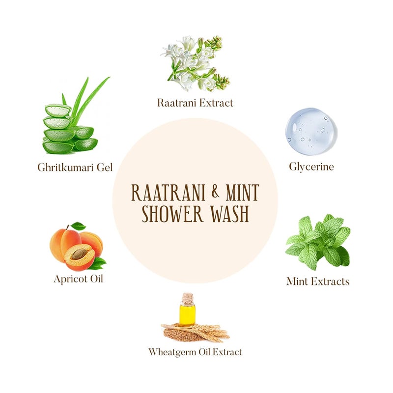 Ohria Ayurveda Raatrani  Mint Shower Wash  Refreshing  Hydrating with Aloe Vera Glycerin  Coconut Derivatives  For All Skin Types  Mild Daily Cleanser - Image 4