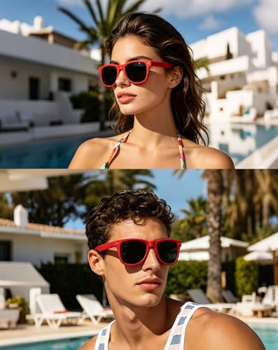 Joopin Red Sunglasses Oversized Square Shades for Women Men Sun Glasses Polarized UV Protection Retro Costume - Image 2