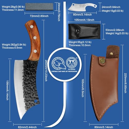 XYJ Authentic Since 1986, Outstanding Ancient Forging 6.7 Inch Butcher Knife Heavy, Full Tang Serbian Chefs Knife, Ultra Sharp Meat Cleaver Knife, Kitchen Knife with Leather Sheath for Easy Carrying - Image 4