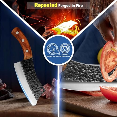 XYJ Authentic Since 1986, Outstanding Ancient Forging 6.7 Inch Butcher Knife Heavy, Full Tang Serbian Chefs Knife, Ultra Sharp Meat Cleaver Knife, Kitchen Knife with Leather Sheath for Easy Carrying - Image 3