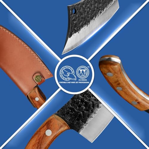 XYJ Authentic Since 1986, Outstanding Ancient Forging 6.7 Inch Butcher Knife Heavy, Full Tang Serbian Chefs Knife, Ultra Sharp Meat Cleaver Knife, Kitchen Knife with Leather Sheath for Easy Carrying - Image 2