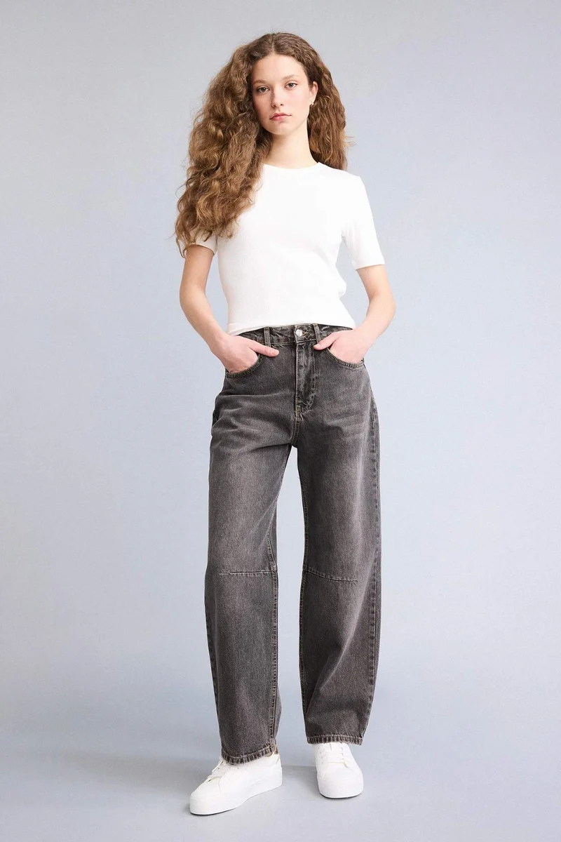 DeFacto Barrel Fit High Waist Ankle Length Jeans