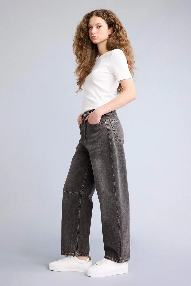 DeFacto Barrel Fit High Waist Ankle Length Jeans