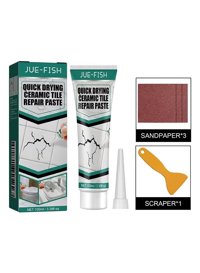 Ceramic Tile Repair Paste Quick Drying Waterproof Toilet Tub Repair Kit with 3 Sandpaper & 1Scraper, Bathtub Marble Furniture Toilet Crack Repair Tile Quick-Drying Adhesive to Renew, Repair & Refresh - Image 1
