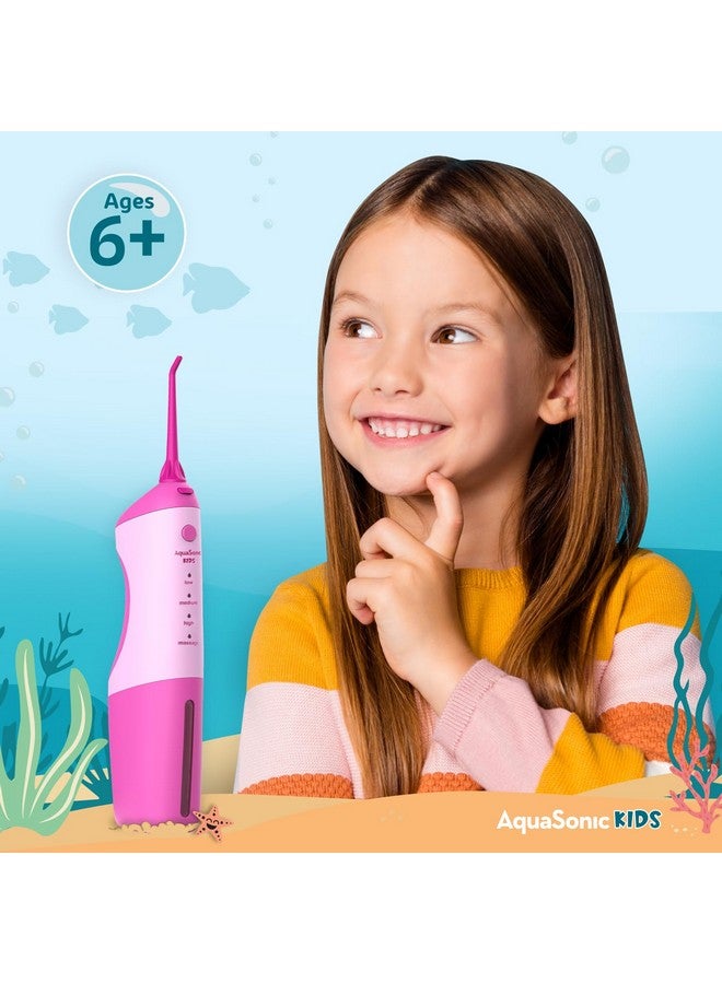 أكوا سونيك جهاز تنظيف الأسنان بالماء AquaSonic للأطفال من سن 6 سنوات فما فوق | فوهة قياسية وفوهة تقويم الأسنان وملصقات مقاومة للماء | 4 أوضاع تنظيف بالخيط | موضوع مغامرات حوض السمك (وردي) - Image 3