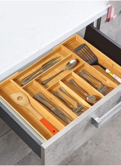 Arabest Bamboo Expandable Utensil Drawer Organizer, Silverware Tray Organizer, Wood Dividers Storage Drawer for Silverware, Flatware, Knives In Kitchen, Bedroom, Living Room  - Image 1