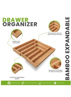 Arabest Bamboo Expandable Utensil Drawer Organizer, Silverware Tray Organizer, Wood Dividers Storage Drawer for Silverware, Flatware, Knives In Kitchen, Bedroom, Living Room  - Image 3