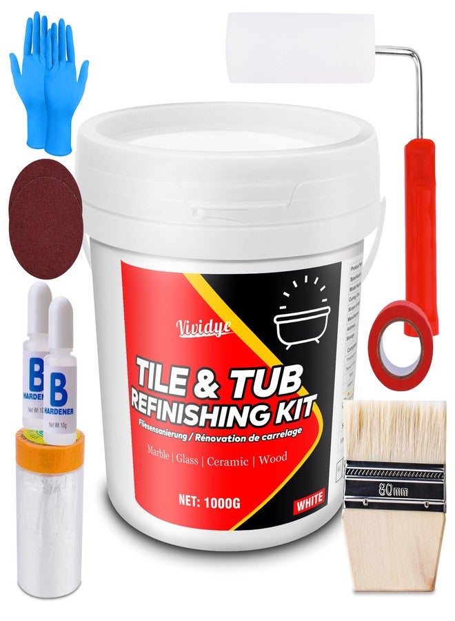 Vividye Tub and Tile Refinishing Kit, 35oz Tub Refinishing Kit with Complete Tools and Hardener, Ceramic Tile Paint for Bathtub, Countertop, Sink, Floor, Wall, Kitchen, Gloss White, Waterproof ＆ Voc Free - Image 1