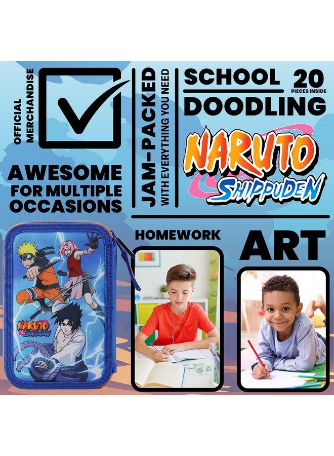 ناروتو حافظة أقلام مع أدوات مكتبية متضمنة، حافظة أقلام كبيرة مملوءة بحجرتين، أقلام تلوين، دفتر ملاحظات صغير، مجموعة قرطاسية للأولاد، هدايا أنمي للأولاد - Image 5